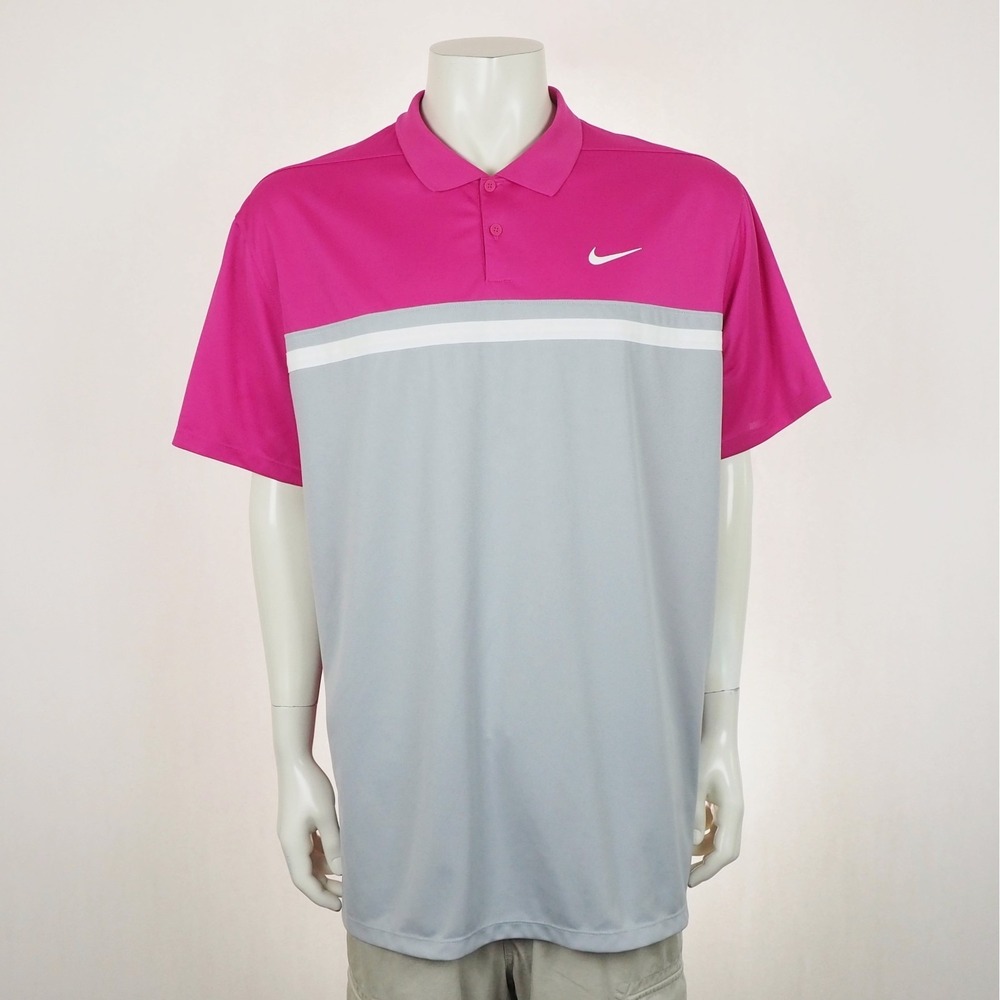 Nike Golf Victory Polo Shirt Mens 2XL XXL Pink Gray Colorblock Dri-Fit Dry Blend